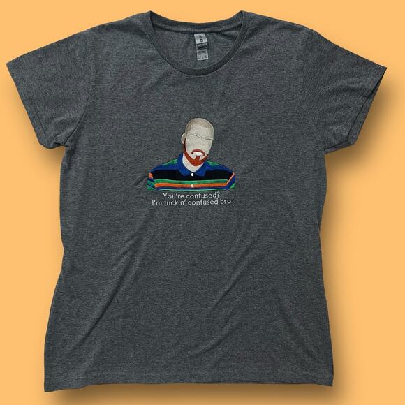 Euphoria Fez Angus Cloud Confused Embroidered Mens Grey T-Shirt Size Large - Picture 1 of 8